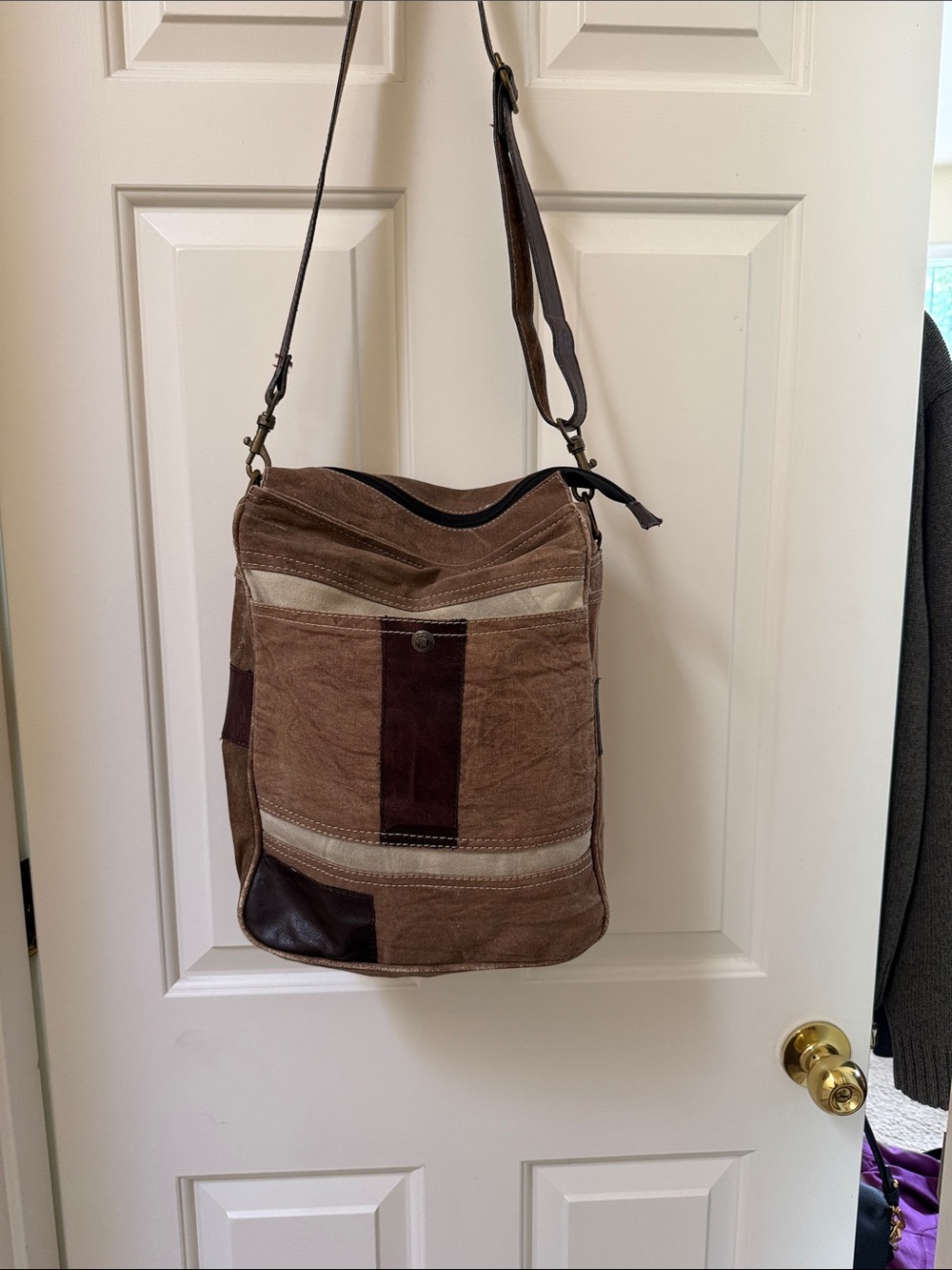 Mona B Cameron Upcycled Canvas Messenger Crossbody Bag Boho Utility